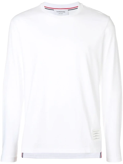 Thom Browne Side Slit Relaxed Fit Long Sleeve Jersey Tee In White