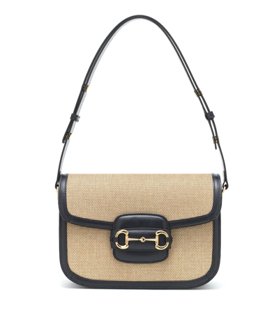 Gucci 1955 Horsebit Canvas And Leather Shoulder Bag In Neutrals