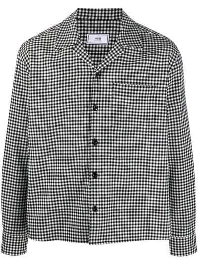 Ami Alexandre Mattiussi Notched-collar Houndstooth Shirt In Black