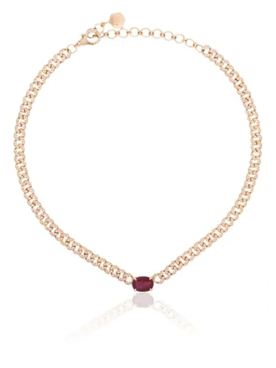 Shay 18kt Rose Gold Ruby Diamond Pavé Necklace In Pink