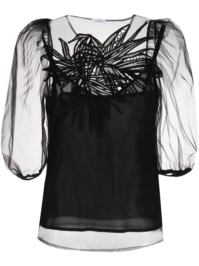 P.a.r.o.s.h Embroidered Puff-sleeve Blouse In Black