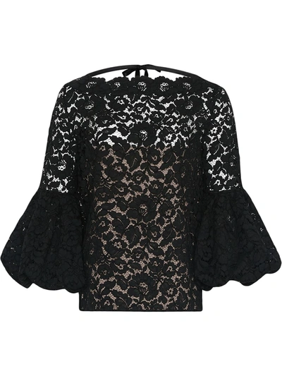 Oscar De La Renta Lace Boatneck Blouse In Black