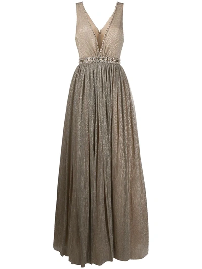 Jenny Packham Sasha Embellished V-neck Dress In Neutrals