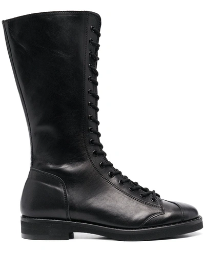 Yohji Yamamoto Lace-up Leather Military Boots In Black