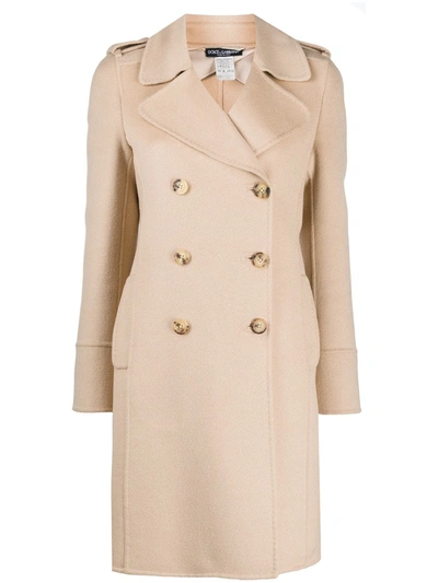 Pre-owned Dolce & Gabbana 2000s Double-breasted Thigh-length Coat In Neutrals