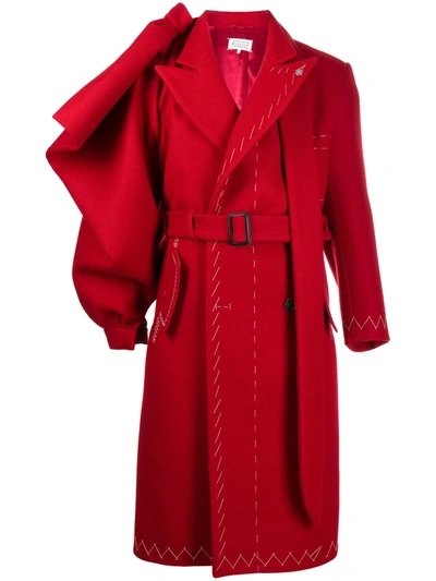 Maison Margiela Stitch-detail Belted Coat In Red