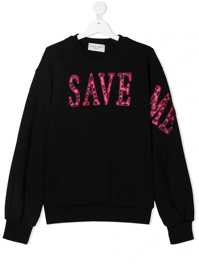 Alberta Ferretti Kids' Save Me Embroidered Sweatshirt In Black