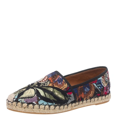 Pre-owned Valentino Garavani Black Camubutterfly Embroidered Canvas Espadrille Flats Size 40