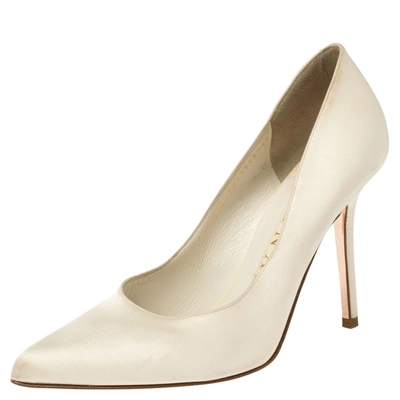 Pre-owned Gina White Satin Pointed Toe Pumps Size 38.5