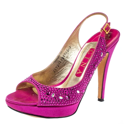 Pre-owned Gina Fuchsia Jewel Embellished Slingback Open Toe Platform Sandals Size 38 In Pink