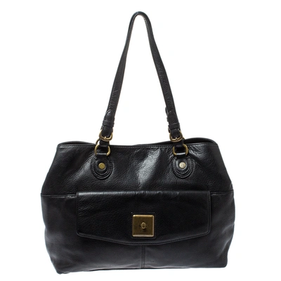 Pre-owned Dkny Black Leather Turnlock Pocket Tote