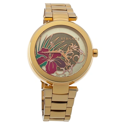 Pre-owned Versace Gold Plated Stainless Steel Mystique Hibiscus Women's Wristwatch 38mm