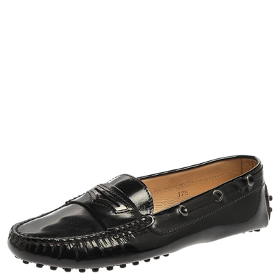 Pre-owned Tod's Black Patent Leather Penny Slip On Loafers Size 37.5