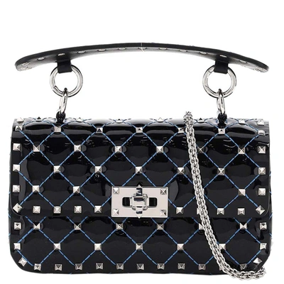 Pre-owned Valentino Garavani Garavani Black Patent Leather Rockstud Spike Small Bag