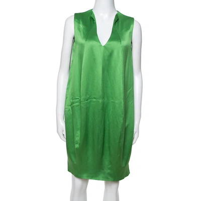 Pre-owned Alexander Mcqueen Green Silk Satin Sleeveless Shift Dress M
