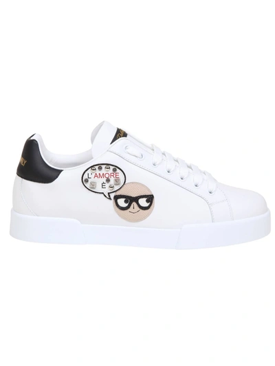 Dolce & Gabbana Designer Patch Sneakers In White And Black