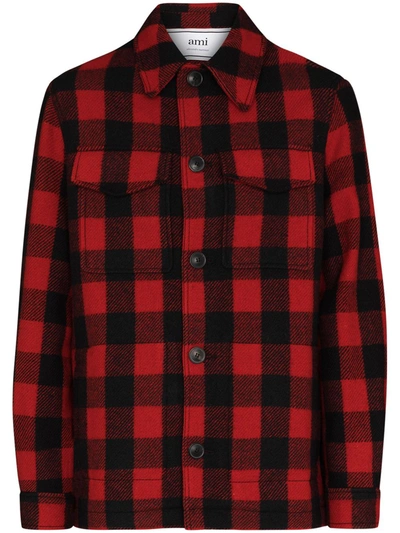 Ami Alexandre Mattiussi Checked Wool Shirt Jacket In Black