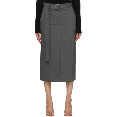 Helmut Lang Trouser Wool-blend A-line Skirt In Light Grey Melange
