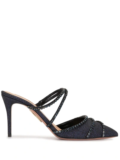 Aquazzura Gem-embellished Pointed Toe Mules In Blue