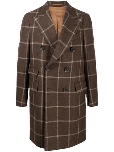 Gabriele Pasini Double-breasted Check Print Coat In Brown