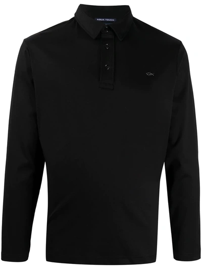 Paul & Shark Long Sleeved Polo Shirt In Black