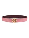 Tory Burch Reversible 1.5" Leather Logo Belt In Pink Magnolia Po