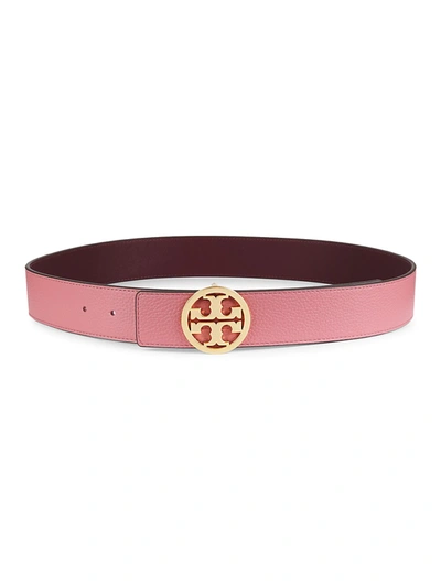 Tory Burch Reversible 1.5" Leather Logo Belt In Pink Magnolia Po