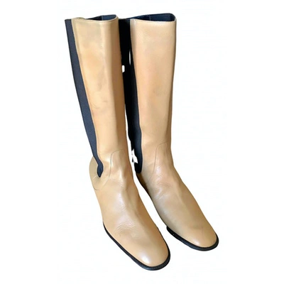 Pre-owned Loewe Leather Riding Boots In Camel