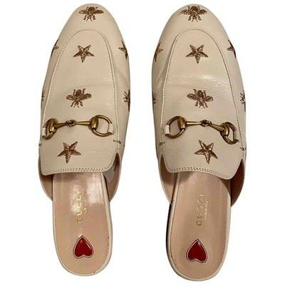 Pre-owned Gucci Princetown White Leather Mules & Clogs