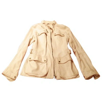 Pre-owned Fay Leather Jacket In Beige
