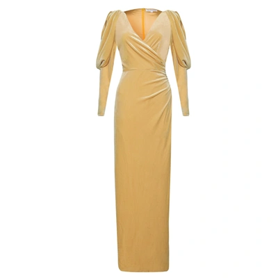 True Decadence Light Gold Velvet Statement Sleeve Maxi Dress In Yellow