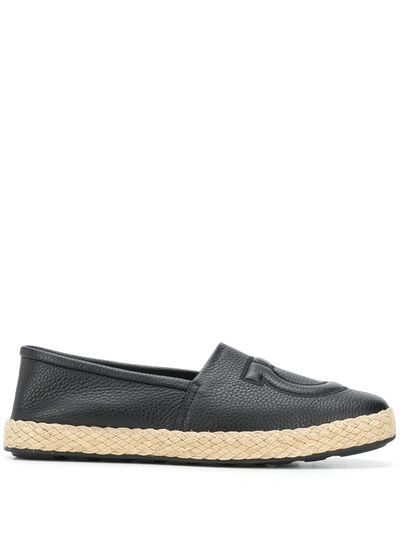 Ferragamo Logo Embossed Flat Espadrilles In Black