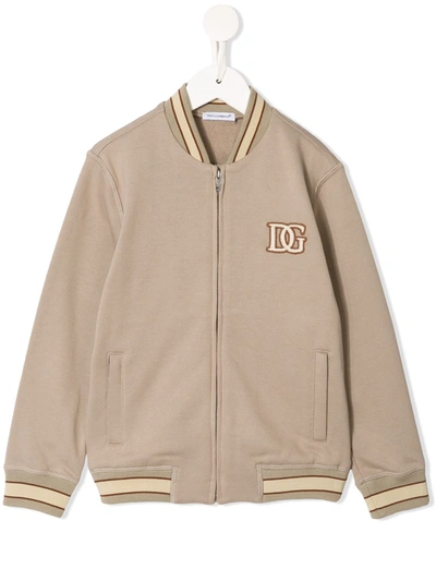 Dolce & Gabbana Kids' Logo Patch Baseball Jacket In Brown