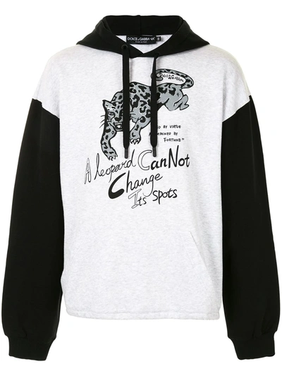 Dolce & Gabbana Slogan Print Hooded Sweatshirt In Grey