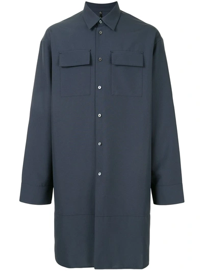 Oamc Button-up Long Plain Shirt In Blue