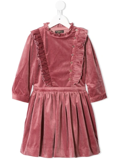 Velveteen Kids' Evelyn Velvet Ruffled Dress In Pink