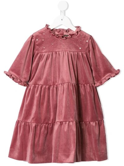 Velveteen Kids' Millie Tiered Velvet Dress In Pink