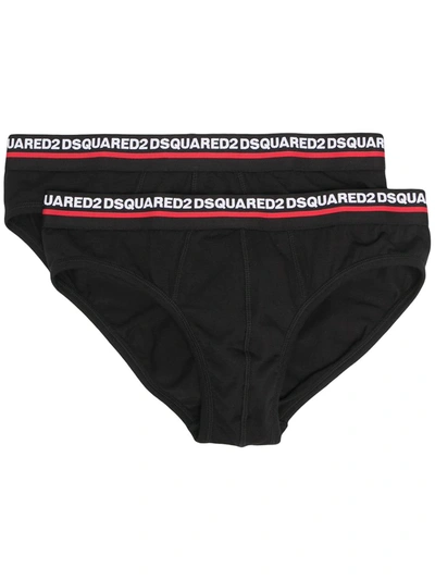 Dsquared2 Pack Of 2 Logo Waistband Briefs In Black