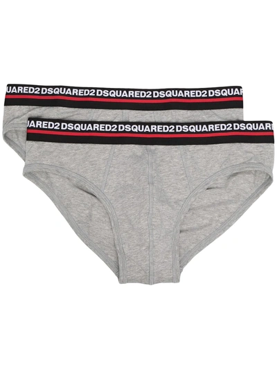 Dsquared2 Pack Of 2 Logo Waistband Briefs In Grey