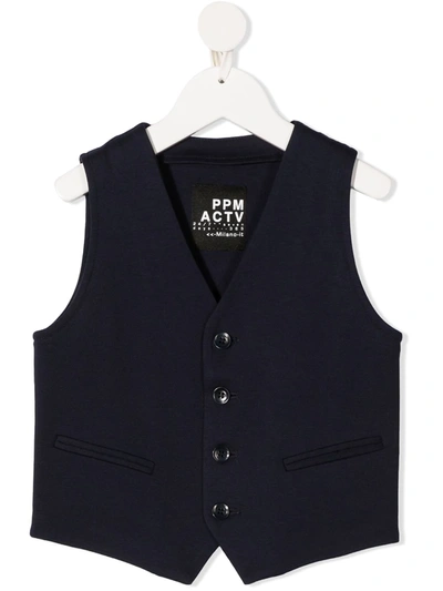Paolo Pecora Kids' Two-pocket Buttoned Waistcoat In Blue