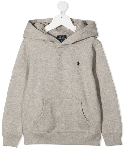 Ralph Lauren Kids' Embroidered Logo Hoodie In Grey