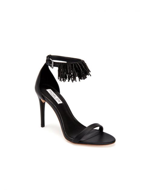 Rachel Zoe Emina Fringe Leather Heeled Sandals In Black | ModeSens