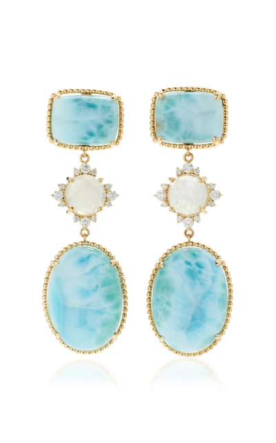 Kathryn Elyse Women's 14k Yellow Gold Larimar; Moonstone And Diamond Earrings In Blue