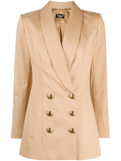 Elisabetta Franchi Tuxedo Lapels Double-breasted Blazer In Brown