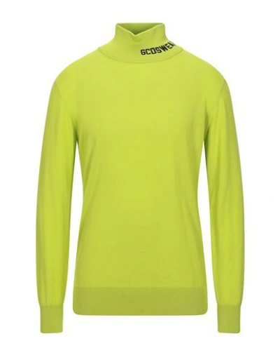 Gcds Full Logo Wool Blend Turtleneck In Acid Green