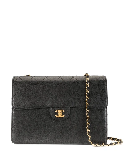 Pre-owned Chanel 1998 Diamond Quilted Chain Flap Shoulder Bag In Black
