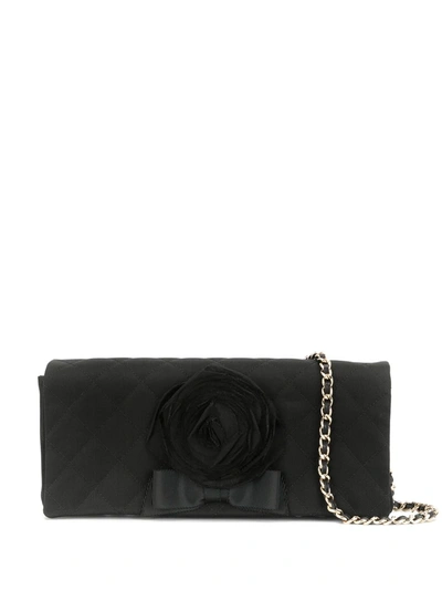 Pre-owned Chanel 2006 Diamond Quilted Camellia Shoulder Bag In Black