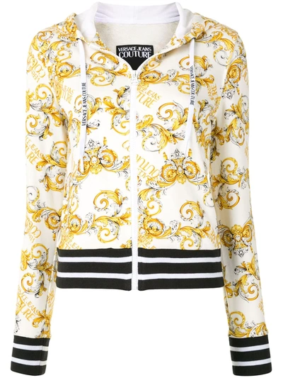 Versace Jeans Couture Logo Print Zip-up Hoodie In Gold