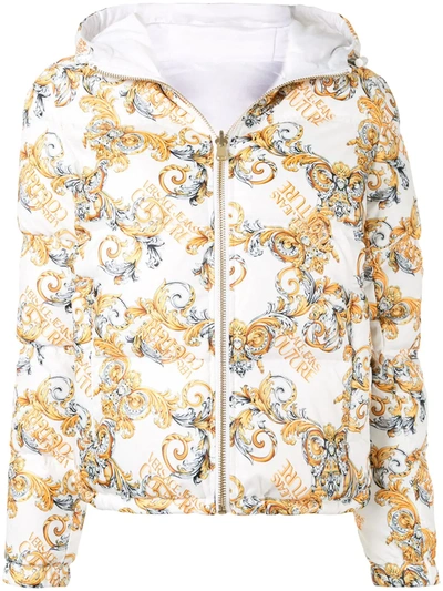 Versace Jeans Couture Logo Print Puffer Jacket In Gold