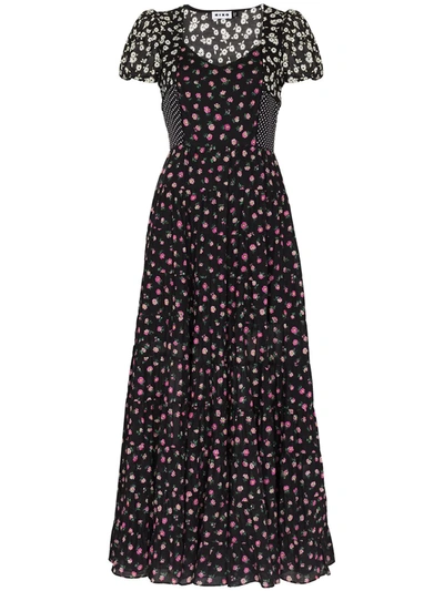 Rixo London Tamara Floral-print Panelled Cotton Maxi Dress In Black